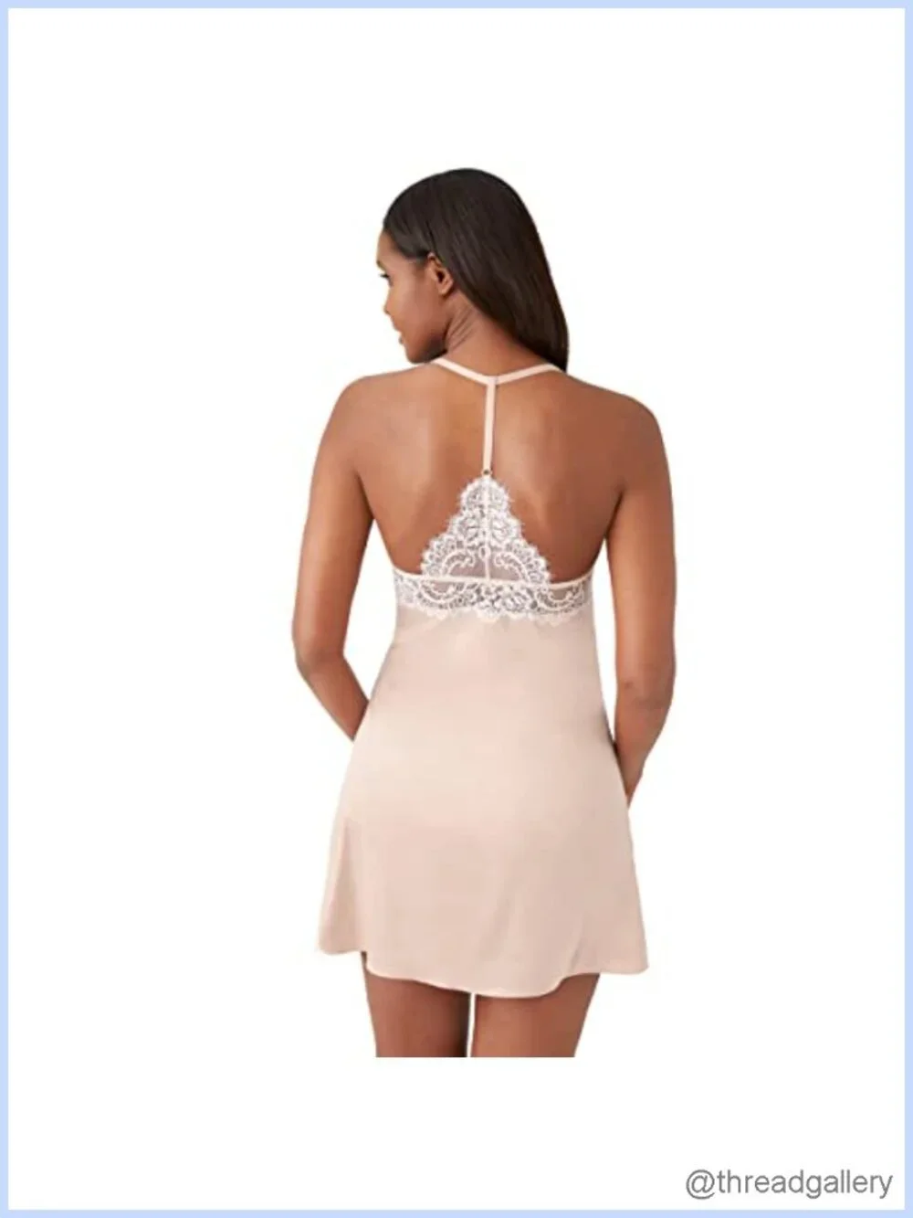 Lace and Satin Chemise with Plunge Neck and Racerback